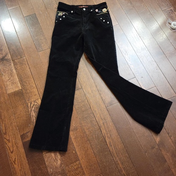 Black Floral Vintage Flare Corduroy Pants - Picture 3 of 5
